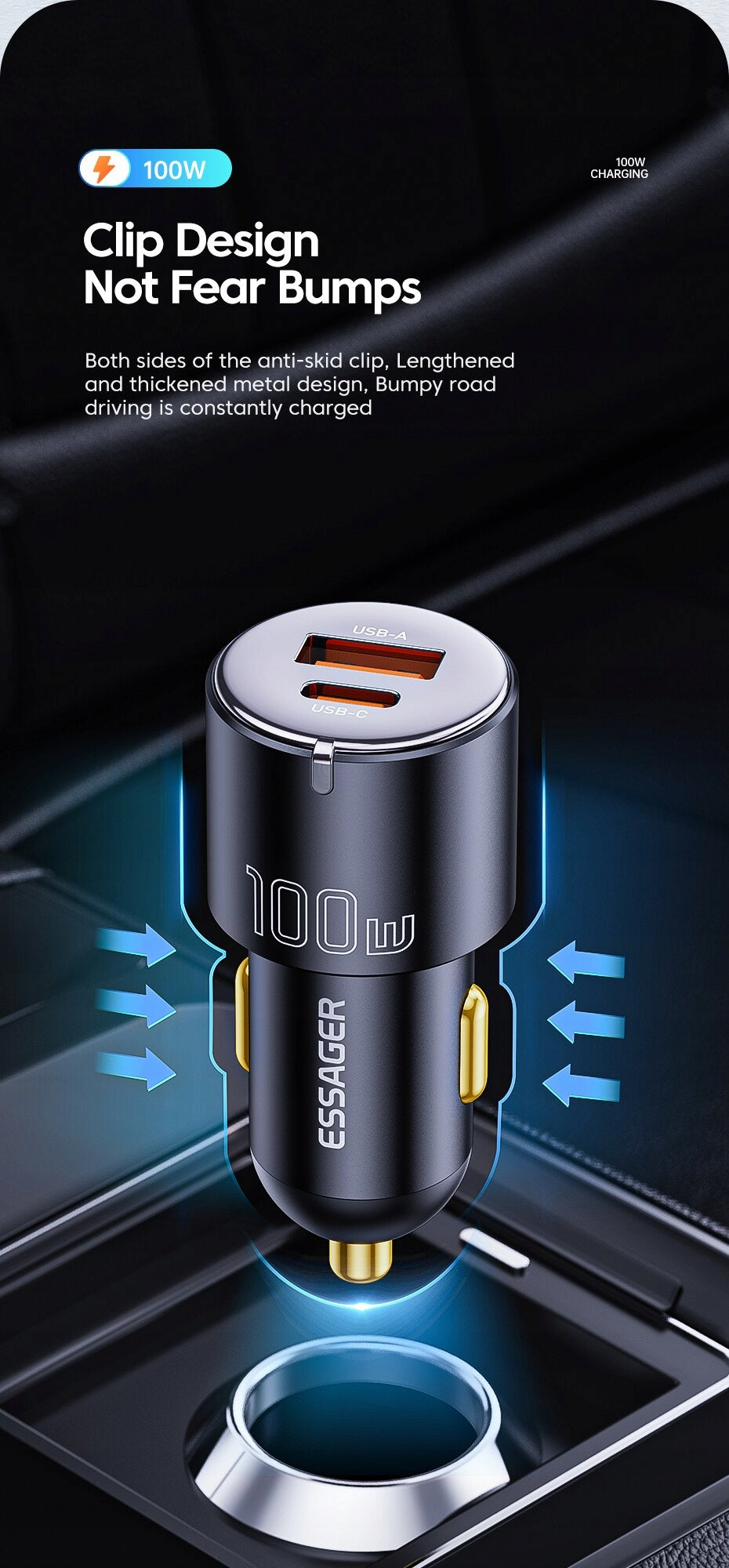 ESSAGER 100w car charger 