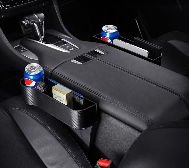 Car organizer storage compartment between the seats L